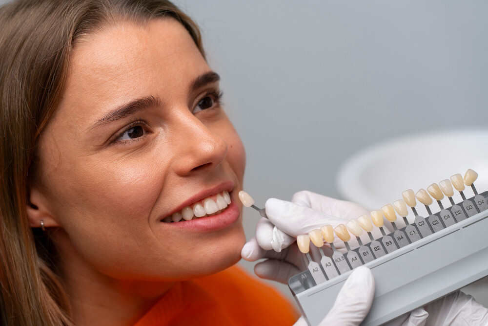 dentista analisando cor das facetas